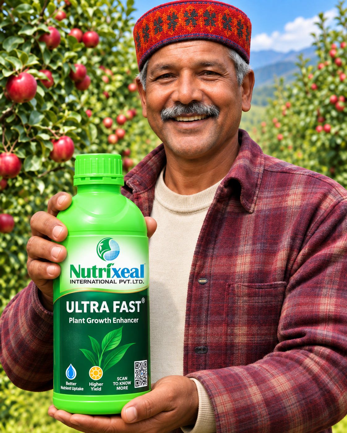 Pomegranate grower holding Nutrixeal Ultra Fast